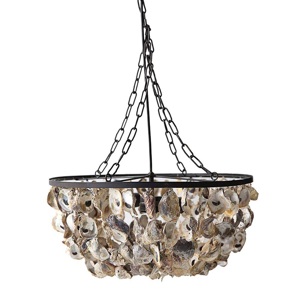 Storied Home Waterside Black/Natural 2-Light Oyster Shell Chandelier ...