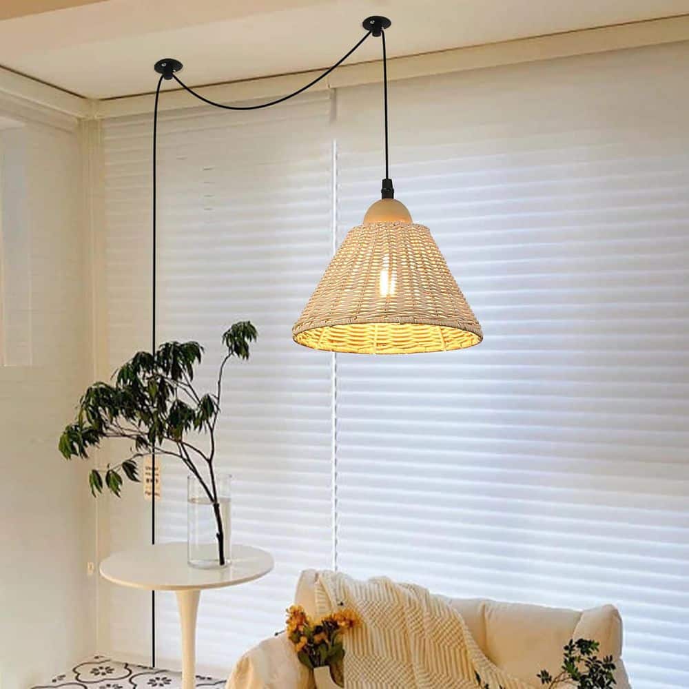 その他 CAMBO light boom Zompoo Industrial 8.7 in. 1 Light Plug in Bamboo Shade Chandelier