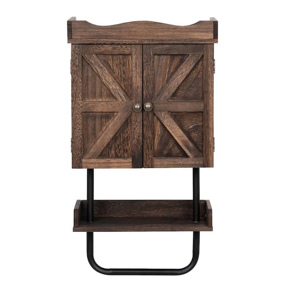 Tileon 16.14 in. W x 29.02 in. H Rectangular Brown Surface Mount Medicine Cabinet without Mirror with Towel Rack