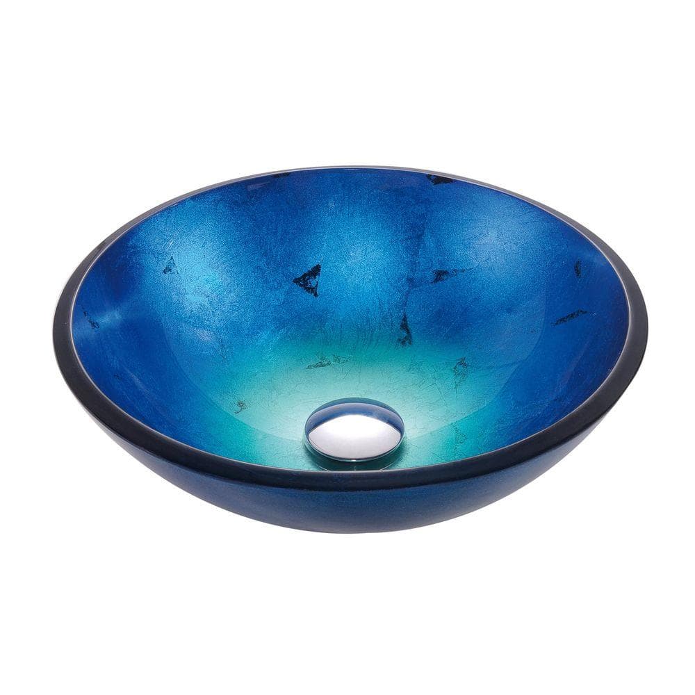 17'' Blue Glass Round Vessel Bathroom Sink