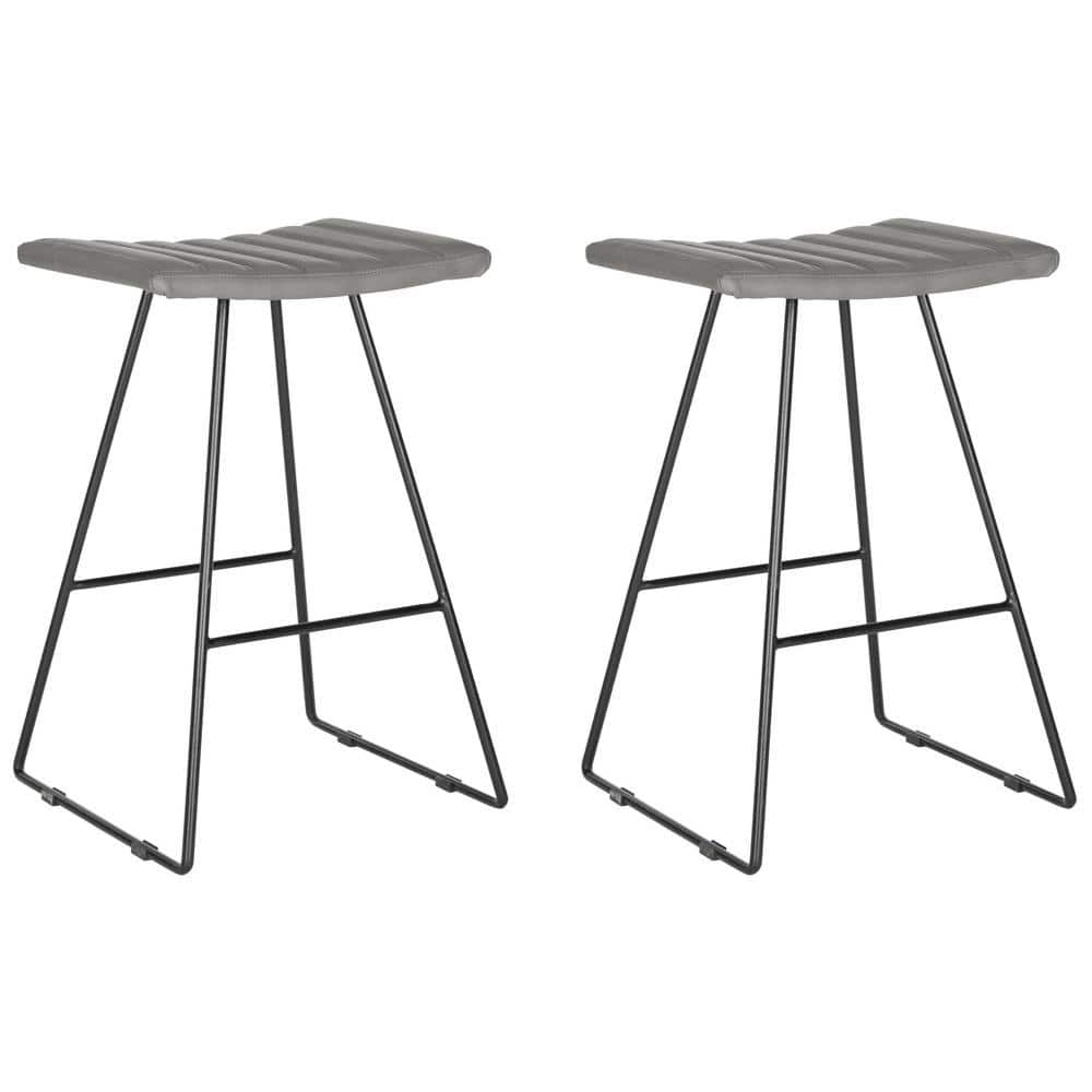 Gray PU Leather and Iron Backless Counter Stools, Set of 2
