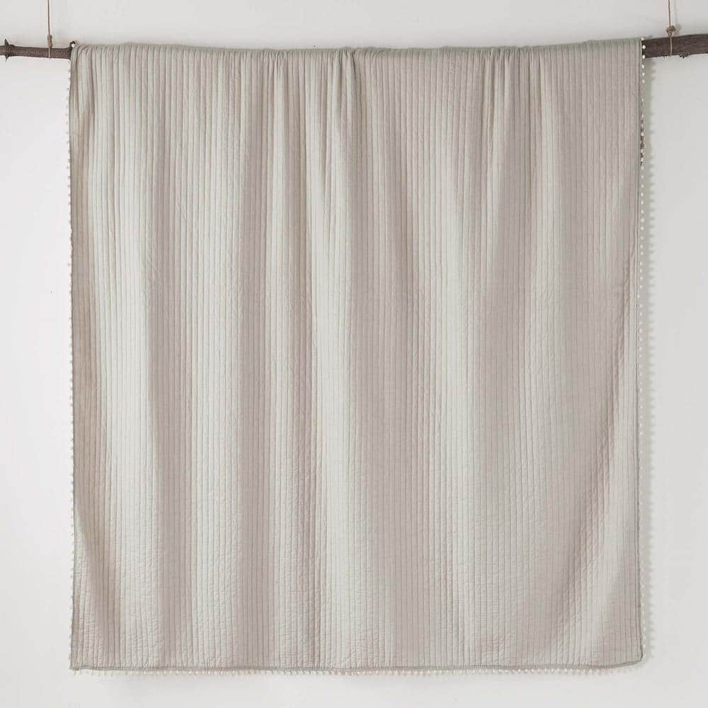 Reversible Natural Taupe & White Cotton King Quilt Set