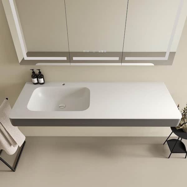 Barox 60 in. x 22 in. Acrylic Wall-Mounted Bathroom Sink with Bracket, Single Faucet Hole in White