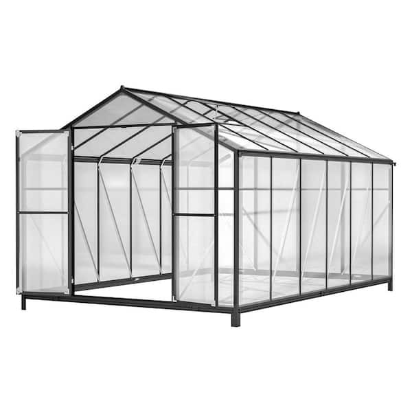 8 ft. W x 12 ft. D Polycarbonate Walk-In Greenhouse with Lockable Door, Aluminum Frame & Vent Window for Backyard Garden