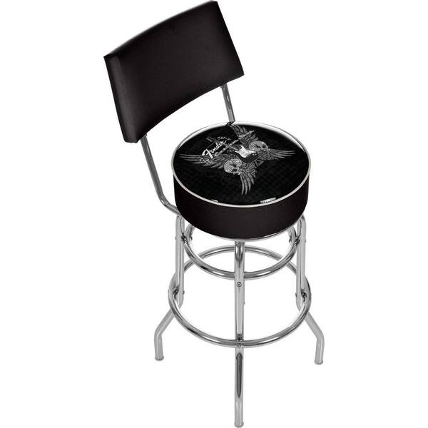Trademark Fender Wings to The Strat Chrome Padded Swivel Bar Stool with Back