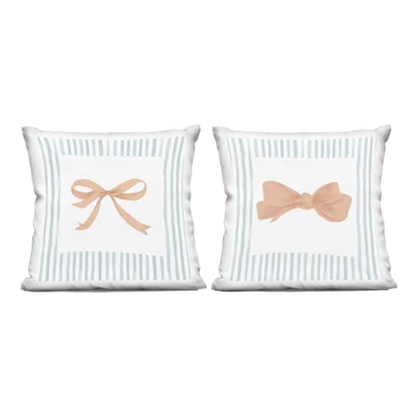Striped Border Bow Beige Striped Zipper Polyester 18 in. x 18 in. Throw Pillow Set of 2