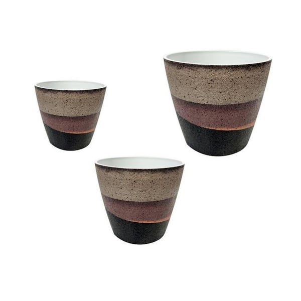 Unbranded Rustic 4/5/6 in. Mocha Mix Round Polystone Planter Plastic Flower Pot with Textured Surface for Garden (3-Pack)
