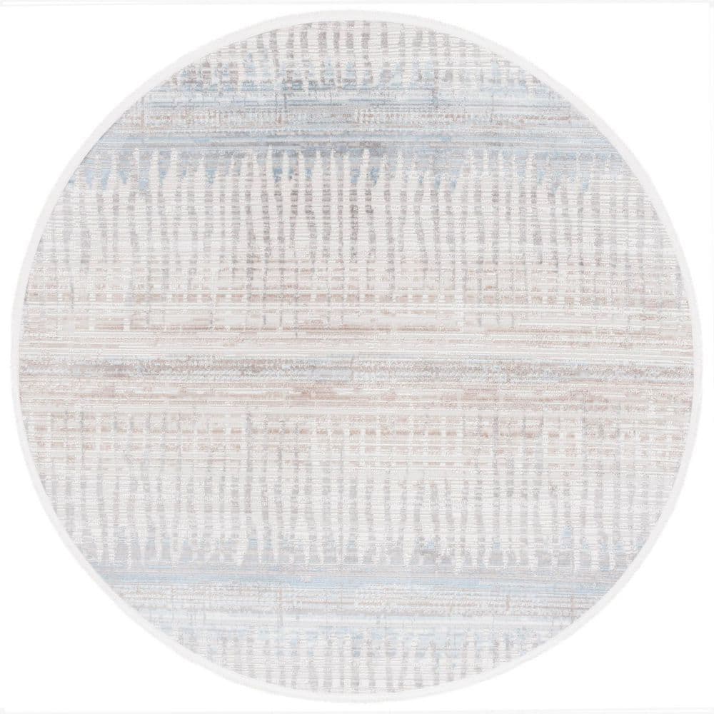 UPC 198162060045 product image for Mila Beige/Blue 7 ft. x 7 ft. Striped Distressed Round Area Rug | upcitemdb.com