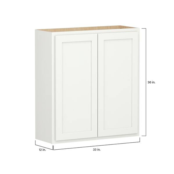 SIMPLY WOODMARK PRO Shaker Partial Overlay 33 in. W x 12 in. D x 36 in. H Plywood Assembled Wall Kitchen Cabinet in Linen White