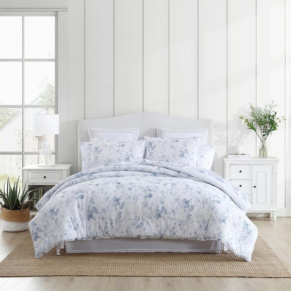 Laura Ashley Belinda 2-Piece Blue Cotton Twin Comforter Set