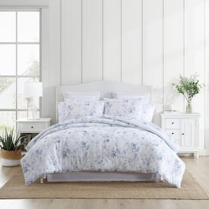 Belinda 3-Piece Blue Cotton Full/Queen Comforter Set