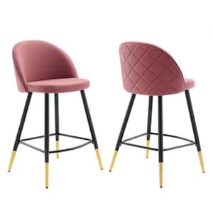 Cordial 36.5 in. Dusty Rose Low Back Counter Stool Counter Stool with Velvet Seat (Set of 2)