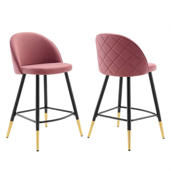 MODWAY Cordial 36.5 in. Dusty Rose Low Back Counter Stool Counter Stool with Velvet Seat (Set of 2)