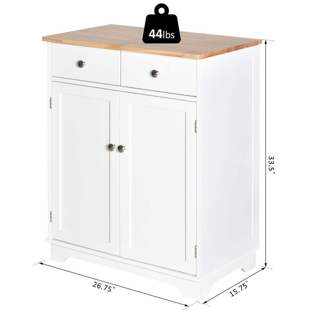 Modern White Kitchen Storage Cabinet with Adjustable Shelf and Solid Wood Top