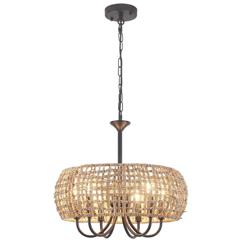 6-Light Black Hanging Ceiling Candlestick Linear Island Chandelier Lighting with Rattan Shaded for Kitchen Island price history on PriceWatchPro