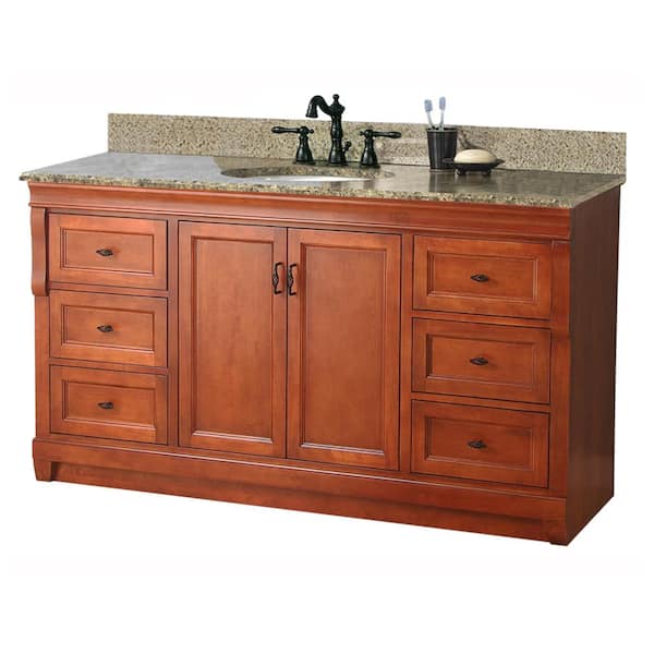 Foremost Naples 61 in. W x 22 in. D Vanity in Warm Cinnamon with Granite Vanity Top in Quadro with Single Basin