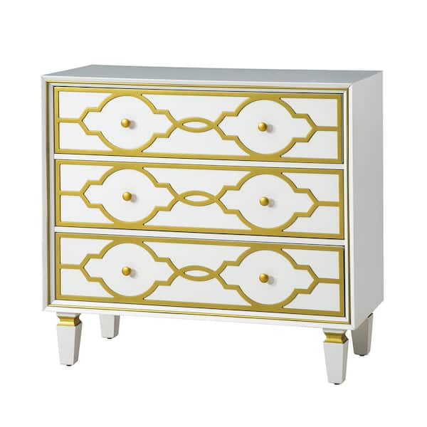 JAYDEN CREATION Della White 34 in. Tall 3 - Drawer Accent Chest with Solid Wood Legs