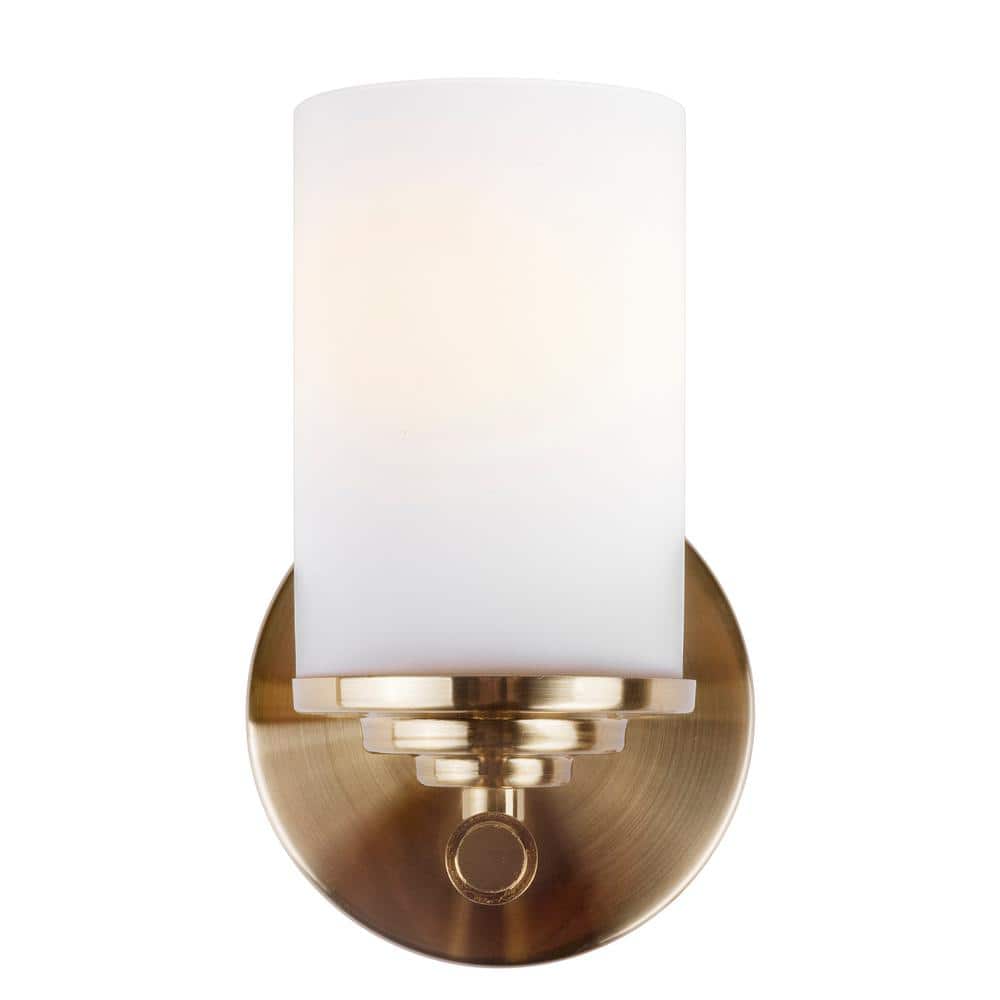 Ames Nickel Finish Cylinder Vanity Sconce, Dimmable, Direct Wired