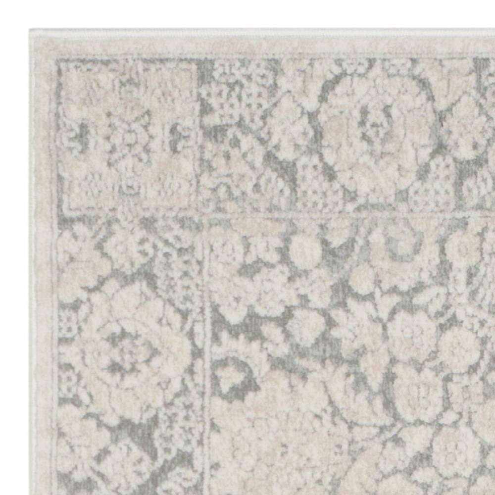 Light Grey and Cream Floral Synthetic Runner Rug, 2'3" x 6'