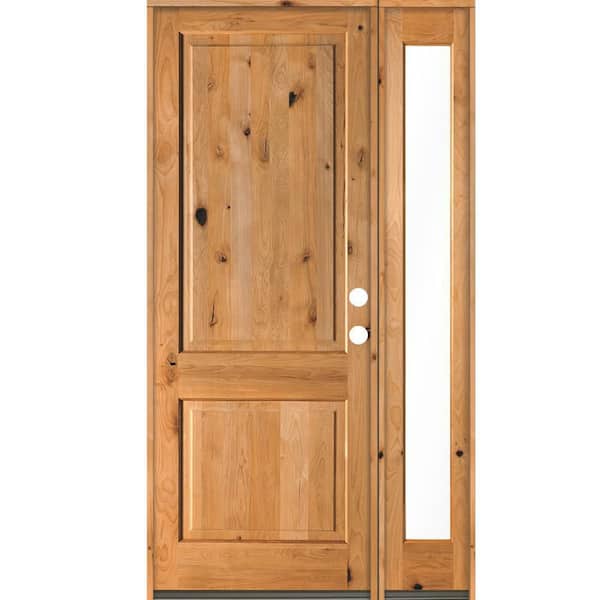 Krosswood Doors 50 in. x 96 in. Rustic knotty alder Left-Hand/Inswing Clear Glass Clear Stain Square Top Wood Prehung Front Door w/RFSL
