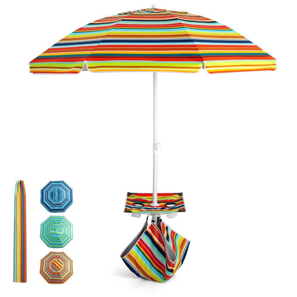 Gymax 6.5 ft. Patio Portable Beach Adjustable Umbrella with Folding