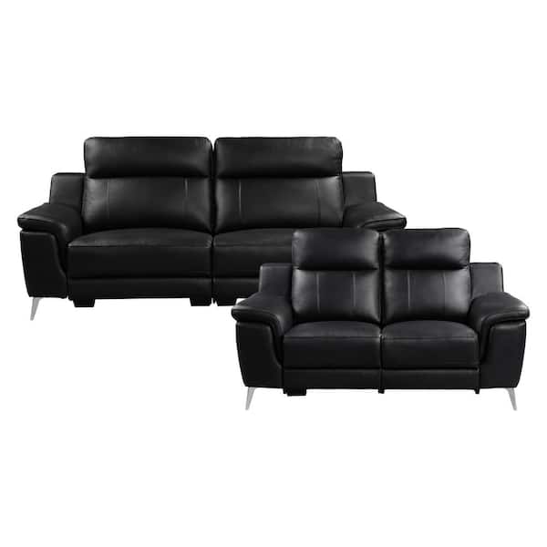 EVERGLADE HOME Berel 156 in. W Round Arm Faux Leather Rectangle Sofa in Black with 5-Seats