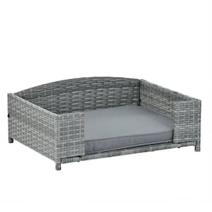 25 in. Dark Gray PE Wicker Pet Bed Dog Bed with Cushion