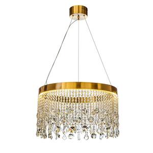 24 in. 40-Watt Integrated LED Gold And Round Modern Linear Crystal Raindrop Chandelier