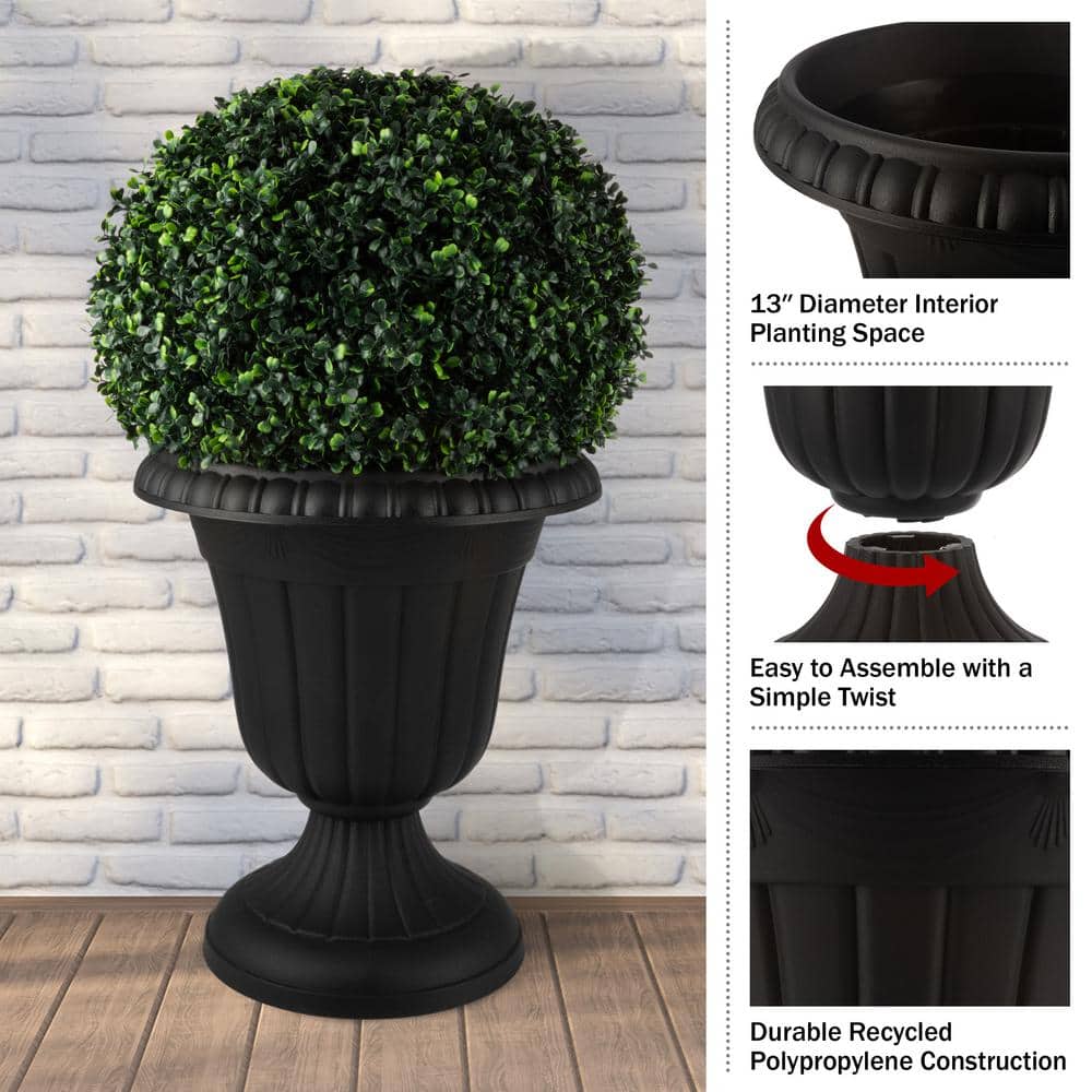 Black 16x18-Inch Recycled Plastic Urn Planter Set