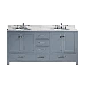 Caroline Avenue 72 in. W Bath Vanity in Gray with Marble Vanity Top in White with Round Basin