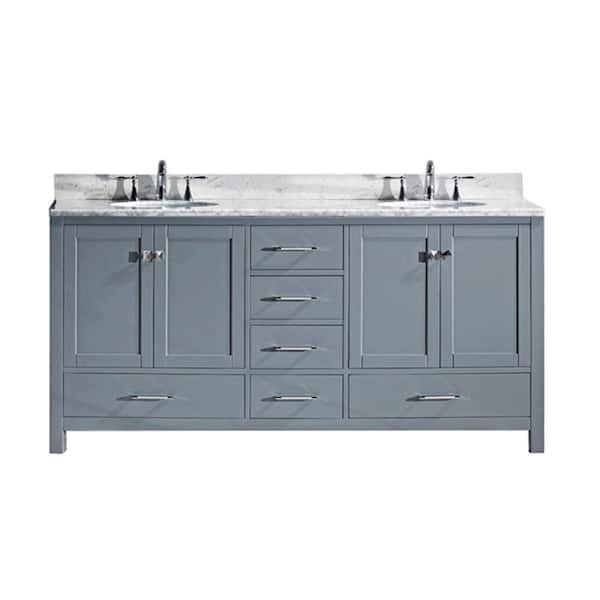 Virtu USA Caroline Avenue 72 in. W Bath Vanity in Gray with Marble Vanity Top in White with Round Basin