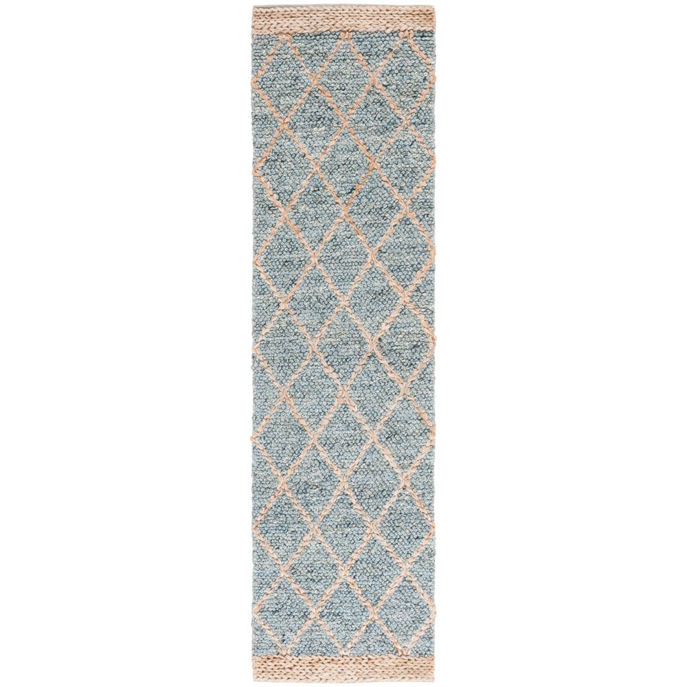 Natural Fiber 2 ft. x 9 ft. Light Blue/Natural Diamond Border Runner Rug price history on PriceWatchPro