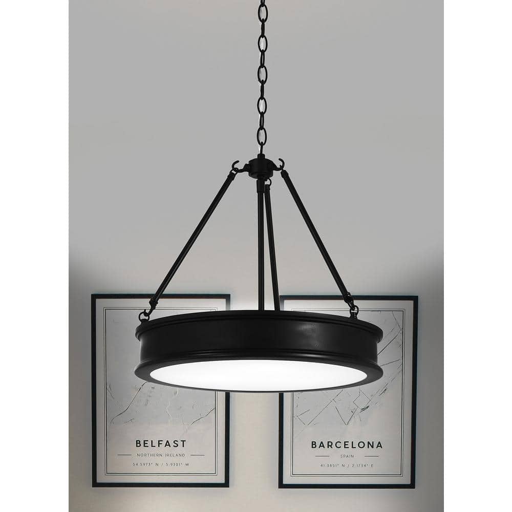 Coal Nickel Glass Drum 3-Light Pendant