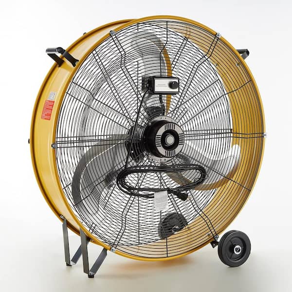 HICFM 30 in. 3 Speeds Drum Fan in Yellow with 1/3 HP Powerful Motor, 5 in. Wheels for Workshop, Industrial Room