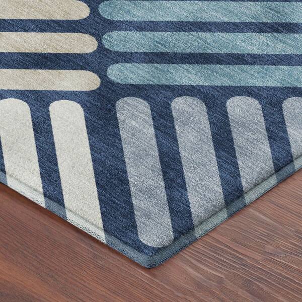 Mayfield Premium Machine Washable Abstract AMF2339 Navy 2 ft. x 7 ft. Runner Rug