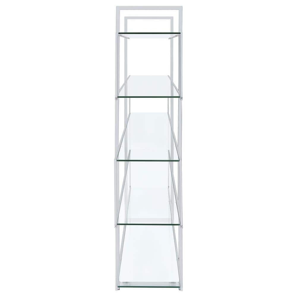 Chrome and Clear Glass 5-Tier Modern Bookcase