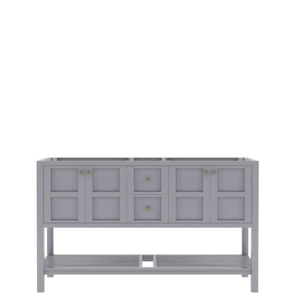 Virtu USA Winterfell 60 in. W x 22 in. D x 35 in. H Double Sink Bath Vanity Cabinet without Top in Gray