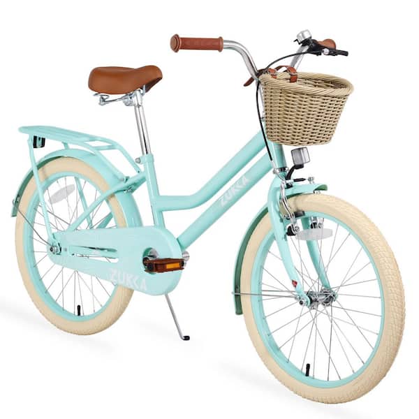 20 in. Steel Frame Girls Bike with Basket in Mint Green for 7-10 Years Old Kids