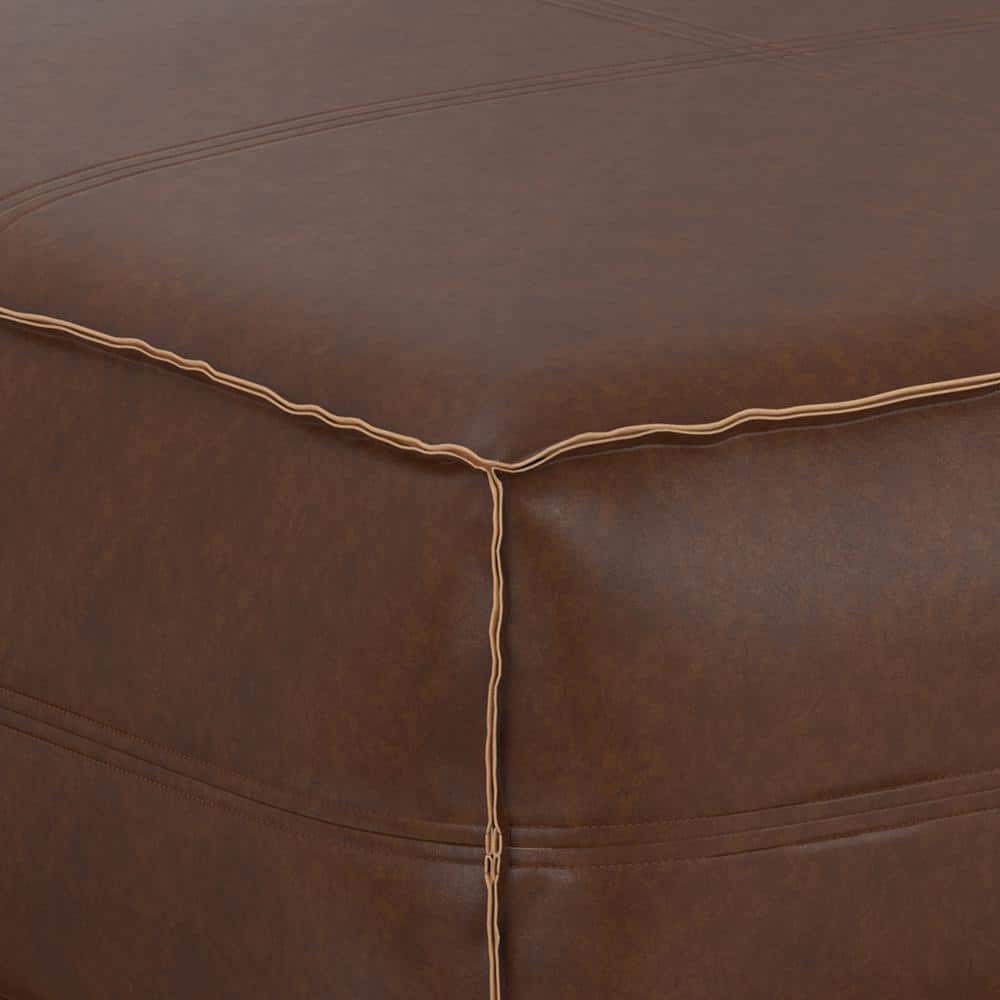 Brody Distressed Dark Brown Faux Leather Square Pouf