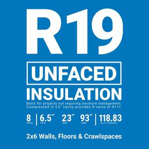R-19 Unfaced Fiberglass Insulation Batt 23 in. x 93 in.