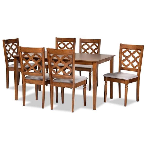 Baxton Studio Ramiro 7-Piece Grey and Walnut Brown Dining Set