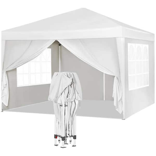 Kahomvis 10 ft. x 10 ft. White Portable Wedding Party Gazebo Folding Canopy Pop Up Tent with 4 Removable Sidewalls, Carry Bag