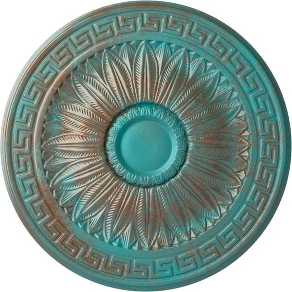 Ekena Millwork 20 in. x 1-3/8 in. Randee Urethane Ceiling Medallion (Fits Canopies upto 3-7/8 in.), Copper Green Patina