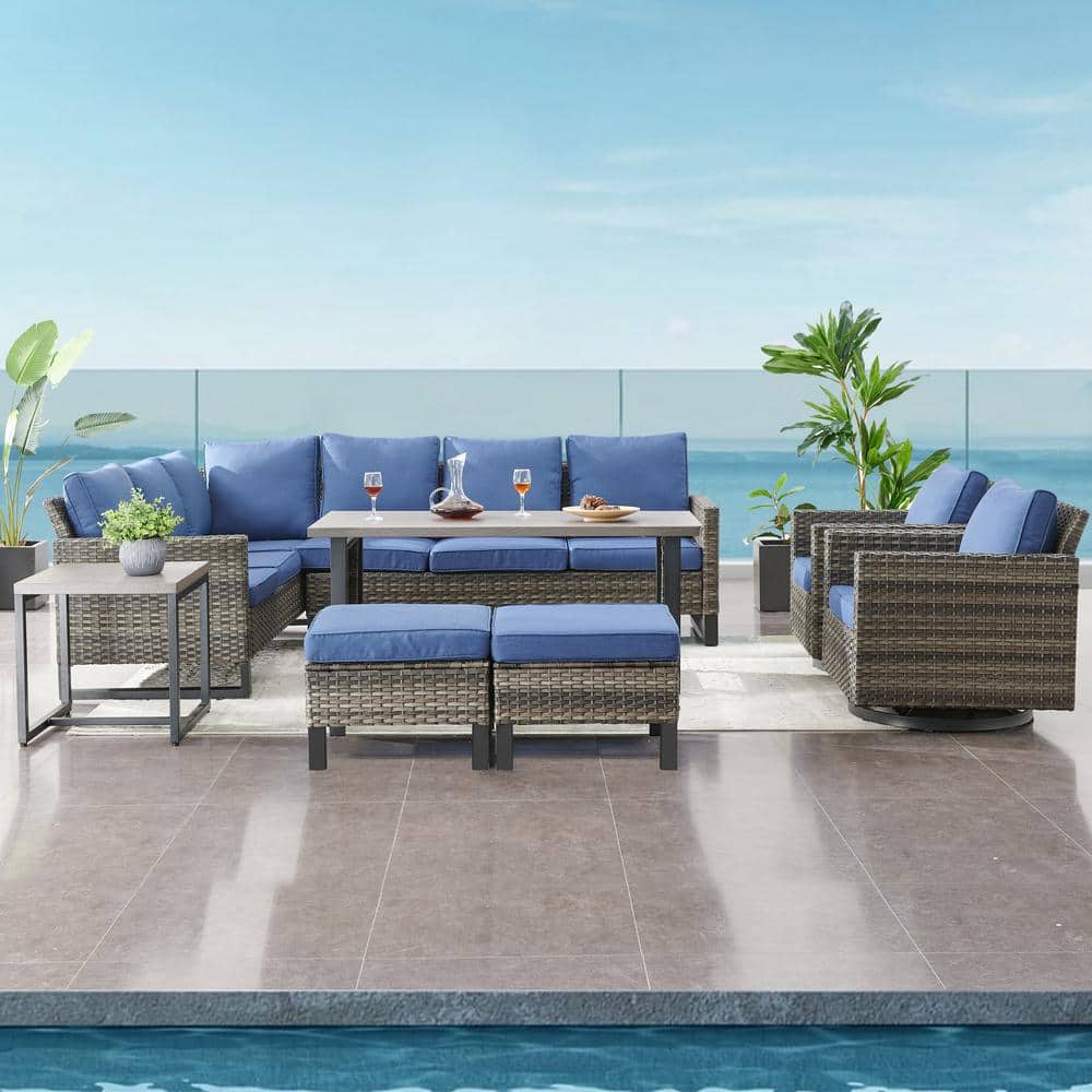 Valenta Gray 8-Pcs Wicker Patio Conversation Set with Blue Cushions price history on PriceWatchPro