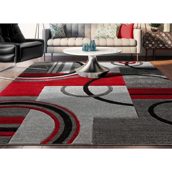 Ruby Galaxy Waves Grey/Red 8 ft. x 10 ft. Modern Geometric Area Rug