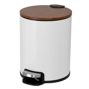 Round 5 L/1.3 Gal Pedal Trash Bin with Bamboo Soft Close Lid in White and Stained Bamboo