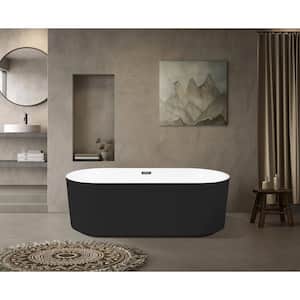 Moray 67 in. x 31 in. Acrylic Flatbottom Freestanding Soaking Non-Whirlpool Bathtub with Pop-Up Drain in Glossy Black