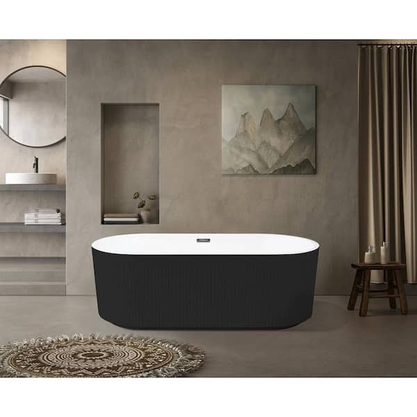 Xspracer Moray 67 in. x 31 in. Acrylic Flatbottom Freestanding Soaking Non-Whirlpool Bathtub with Pop-Up Drain in Glossy Black