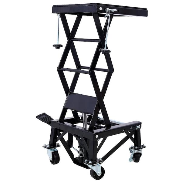 300 lbs. Hydraulic Motorcycle Scissor Jack Lift Foot Step Wheels for Small Dirt Bikes, Black Color