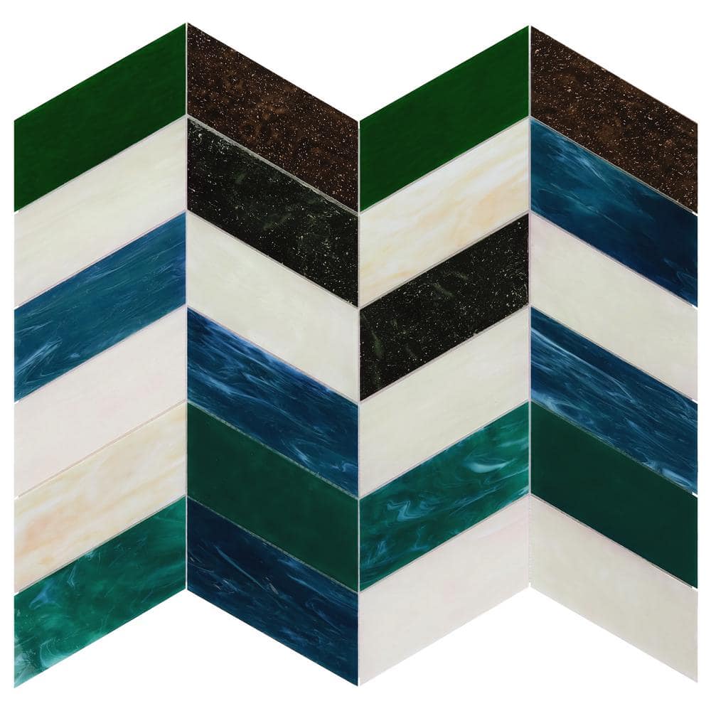 Elizabeth Sutton Green Chevron Glass Mosaic Tile